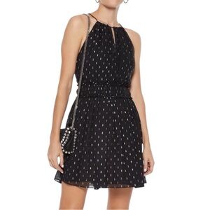 JOIE Althea Silk Chiffon Halter Sleeveless Metallic Dress in Black Size MED